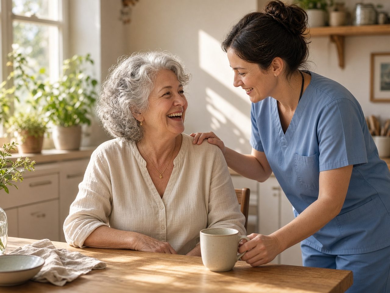 A caregiver with a patient at home