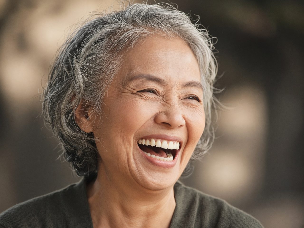A woman in her fifties laughing