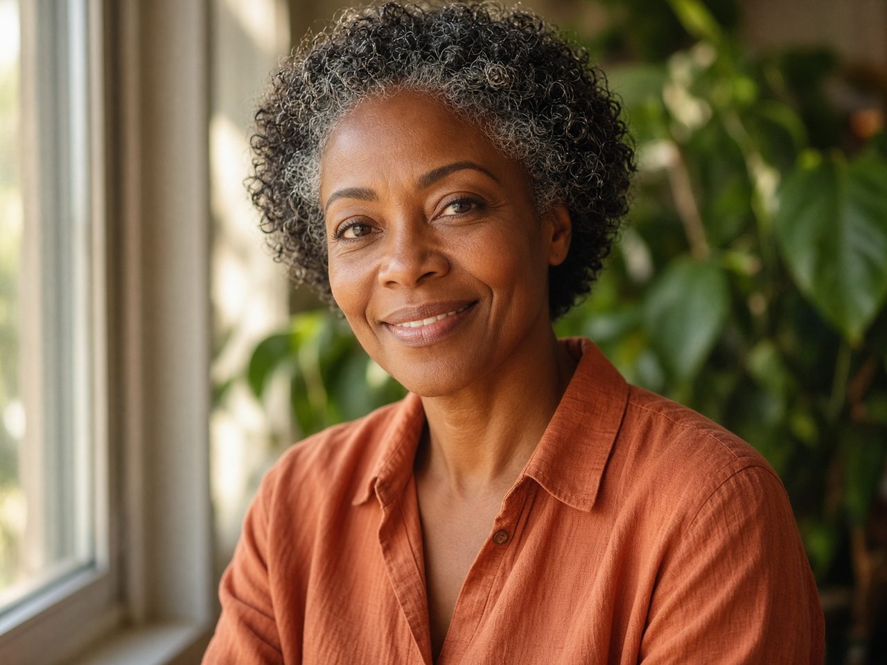 A woman in her late forties at home