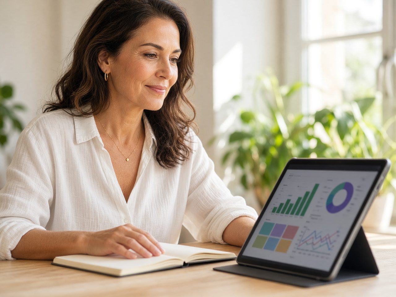 A woman reading her own results at home